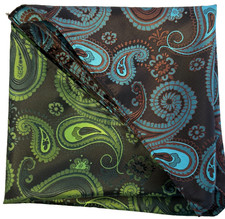 2PC SILK POCKET SQUARE GREEN BLUE PAISLEY WOVEN MENS HANDKERCHIEF