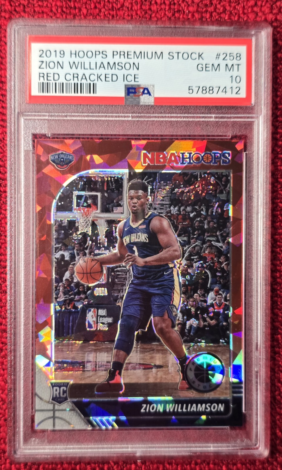 2019 Hoops Premium Stock Zion Williamson #258 RC Red Cracked Ice - PSA 10 GEM MT