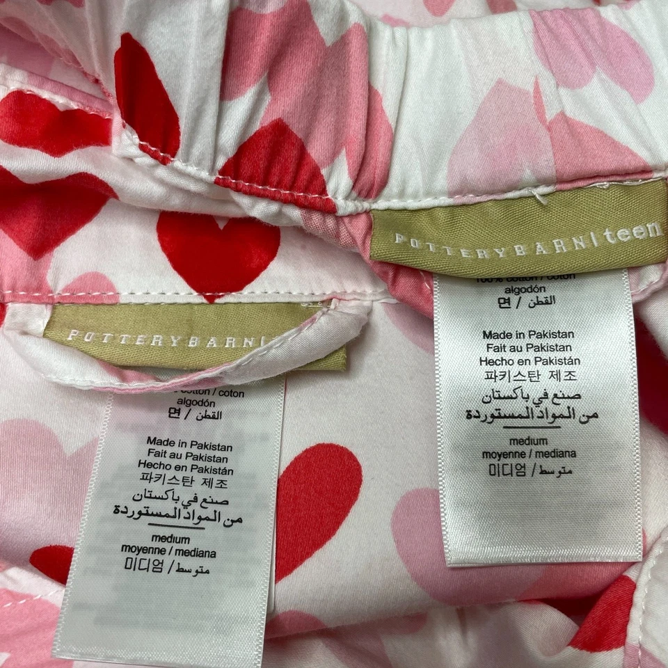 Juego de Pijama Pottery Barn Adolescente Talla M 2 Piezas Corazón Satén Algodón Rosa Rojo Foto 4 de 4