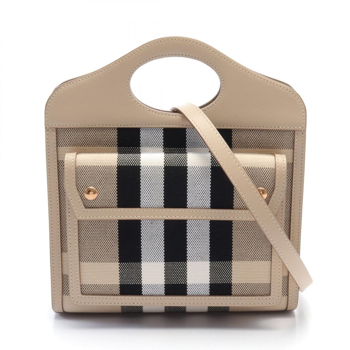 BURBERRY 2way Handbag shoulder canvas leather Beige Black BURBERRY 2way Handbag shoulder canvas leather Beige Black