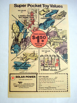 1978 Super Pocket Toy Values Color Ad-Dinosaurs, Bugs, Gliders, Sky Divers