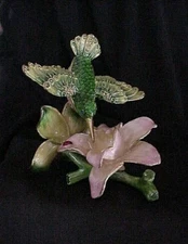 Green Hummingbird atop Flower w/ Lady Bug Trinket Box Ring Jewelry Storage