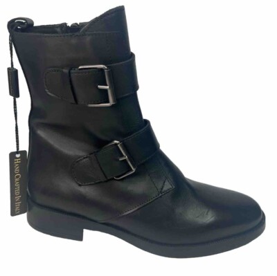 EMANUELE CRASTO ITALY MADE Finest Italian LEATHER Boots Faux Double Buckle