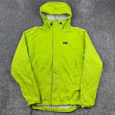 Helly Hansen Rain Jacket Womens Large Neon Green Helly Tech Hooded Shell PEELING