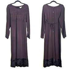 Vintage Karavan Embroidered Velvet Maxi Dress Art to Wear Lagenlook Size 14