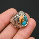 Oyster Turquoise Men's Ring 925 Sterling Silver Handmade-Statement All Size-BJ98