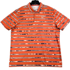 Nike Golf Polo Shirt Men Sz L Orange Stripe Court Tennis Dri-Fit Short Sleeve