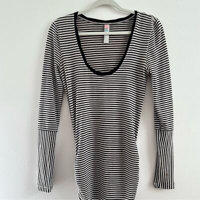 Free People Beach Striped Long Sleeve Bodycon Dress in Black and White sz  Small | eBay
