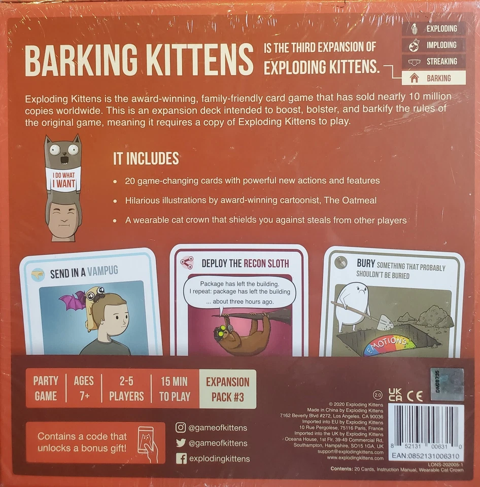 NEW Barking Kittens - Exploding Kittens Expansion Pack - Includes Cat Crown - Image 3 of 4