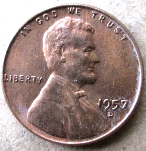 1957--D WHEAT CENT, MS++ CONDITION, RED/BROWN COLOR, CIRCULATED