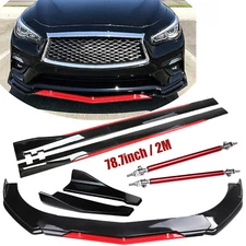 Front Bumper Lip Splitter Spoiler Side Skirts Glossy Black For Infiniti Q50 Base