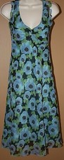Free People Blue Green Black Floral Sleeveless Dress Empire Waist S