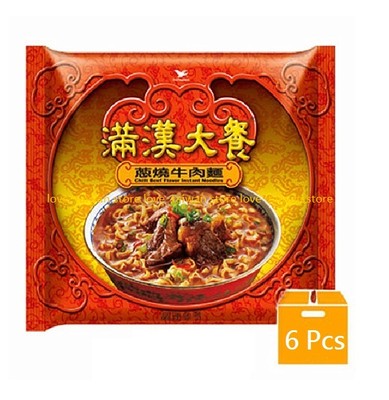 6 Pcs  - Uni-President Chili Beef Favor Instant Noodle 統一滿漢大餐 蔥燒牛肉麵 (6包)