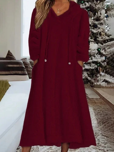 Womens Hooded Long Teddy Bear Fleece Fur Pockets Hoodies Jumpers Dress PLUS SIZE - Picture 12 of 24