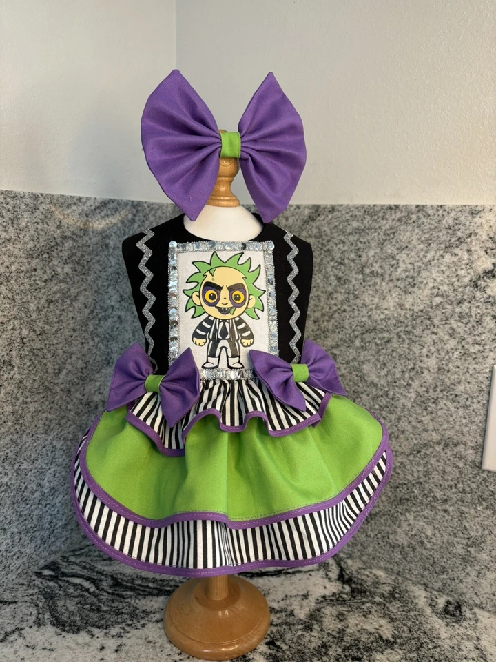 VESTIDO CACHORRO Outono Halloween Beetlejuice Fantasia Novo Bling FRETE GRÁTIS P, M, - Imagem 3 de 4
