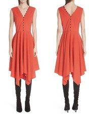ADEAM Red Buttoned V-Neck Handkerchief Dress Made in Japan, Size 2   $800+