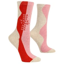 BlueQ Free Time Ha Ha Ha Women's Crew Novelty Socks in Red and Pink