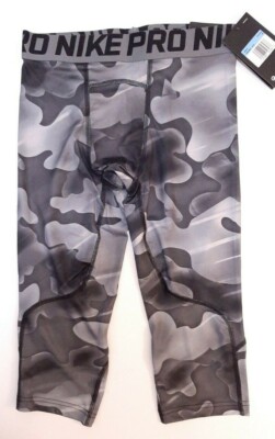 New NIKE PRO Boys 3/4 Tights Base Layer Gray Camo Pants 940361-010 Size  Medium