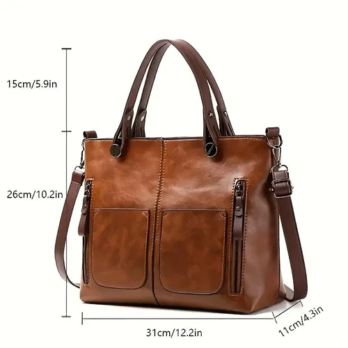 Bolso de mano grande de cuero de lujo para mujer Bolso cruzado de hombro para dama en marrón - Imagen 16 de 16