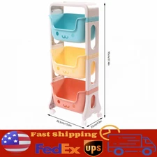 3-Tier Kids Toy Organizer Storage Bin Box Plastic Shelf Rack Playroom Rolling