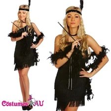 Womens 20s Gatsby Costume 1920s Black Flapper Charleston Party 20's Fancy Dress