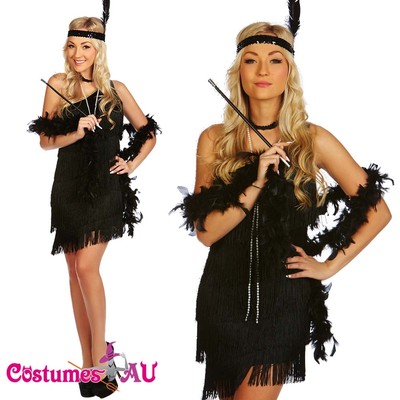 Womens 20s Gatsby Costume 1920s Black Flapper Charleston