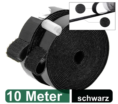 TOOLICO Klettband selbstklebend extra stark - Schwarz - 10M lang - 20mm breit beidseitig