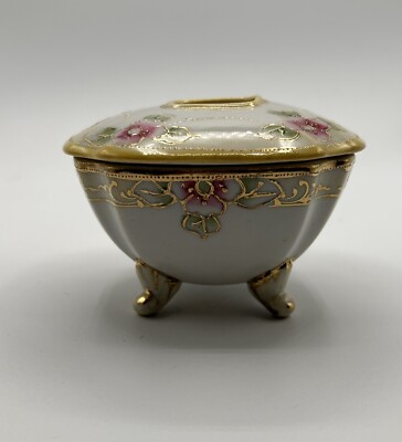 Nippon Porcelain Hand Painted Hair Receiver Dresser Jar