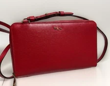 Lauren Ralph Lauren RLL Red Leather Phone Zip Wallet Crossbody Clutch NWOT