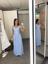 Davids Bridal Off-the-Shoulder Bridesmaid Dress Size: 0 “Ice Blue”