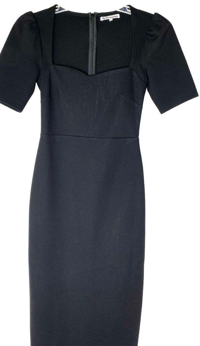 REFORMATION Black Clayten Sweetheart Fitted Ponte Knit Vented Midi Dress XS = 0 | eBay REFORMATION Black Clayten Sweetheart Fitted Ponte Knit Vented Midi Dress XS = 0 | eBay