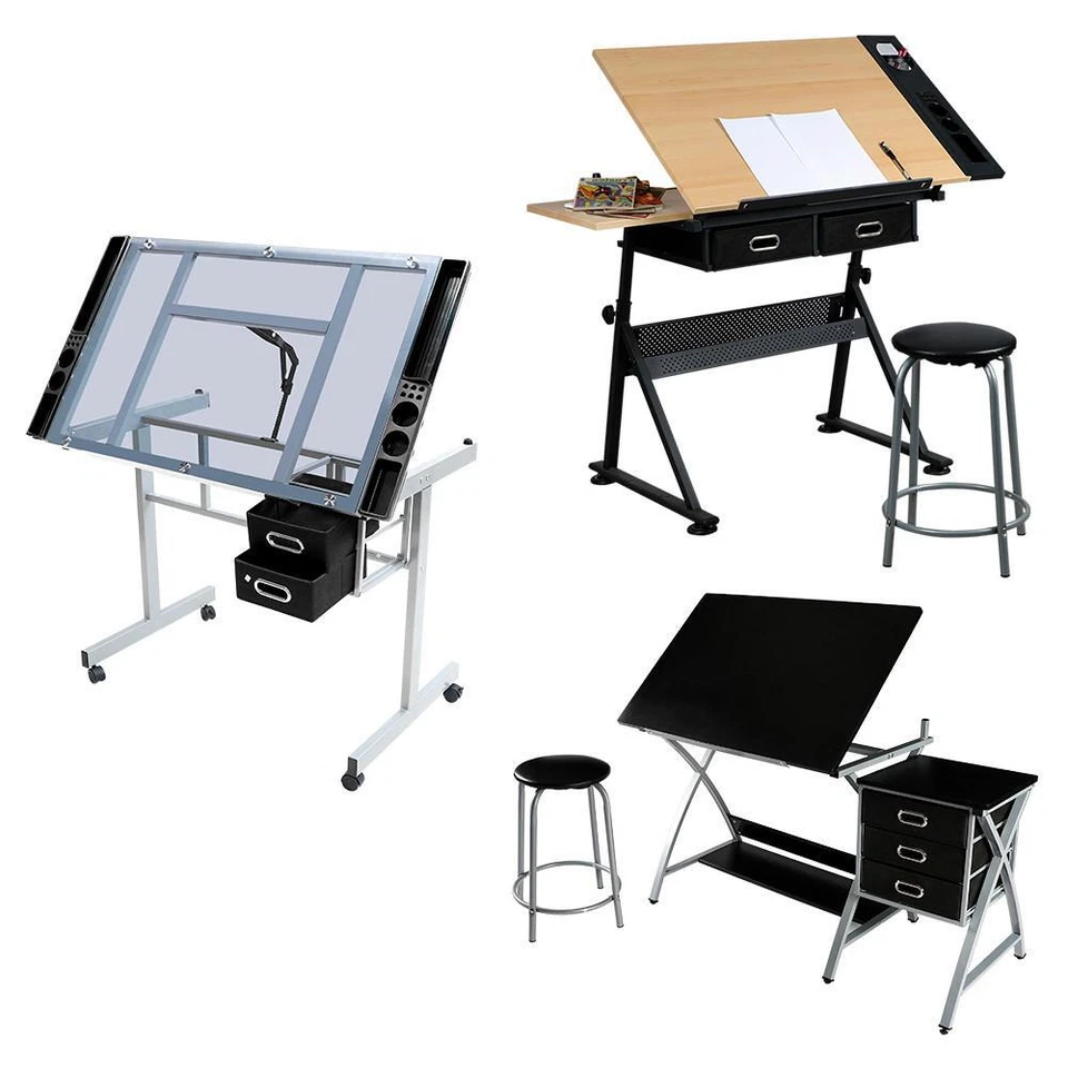 Höhenverstellbarer Zeichentisch Arbeitstisch mit Kippbarer Tischplatte & Platte