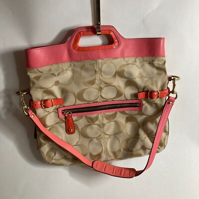 Coach Brown Signature Canvas Backpack with Coral Trim cav09_b4nq4_a0 main image 3
