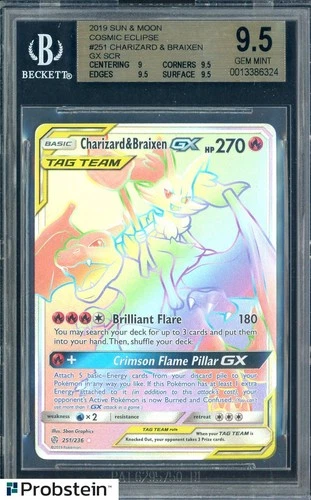 2019 Pokemon Sun & Moon Cosmic Eclipse #251 Charizard & Braixen GX BGS 9.5