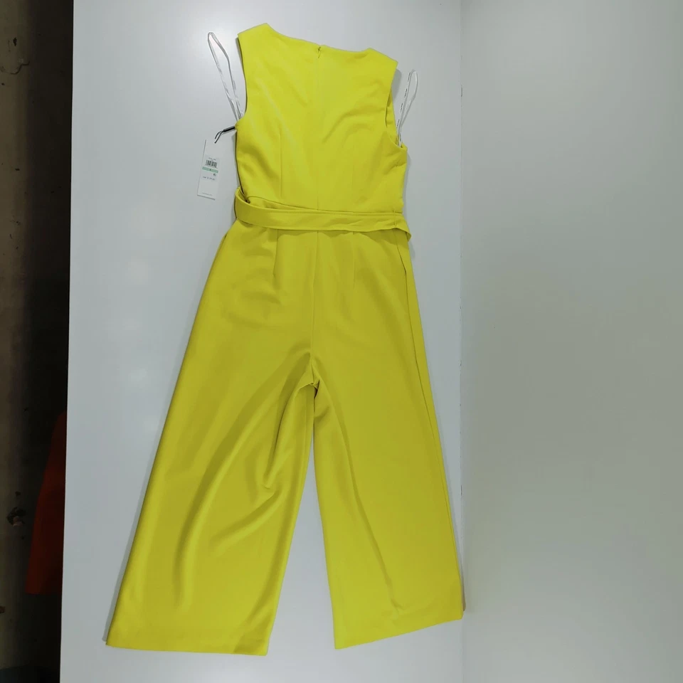 Calvin Klein Yellow Sleeveless Wide Leg Jumpsuit Cropped Pants Belted Size 8 - Image 2 of 4