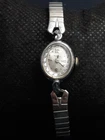 Working Vintage Mechanical Timex Woman's WindUp Watch 14mm Oval Silver Dial 6.7"