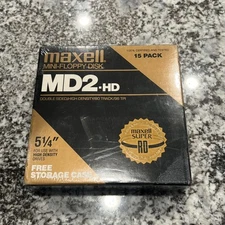Brand NEW Sealed MAXELL Mini-Floppy Disk 15 PACK 5 1/4" MD2-HD. High Density
