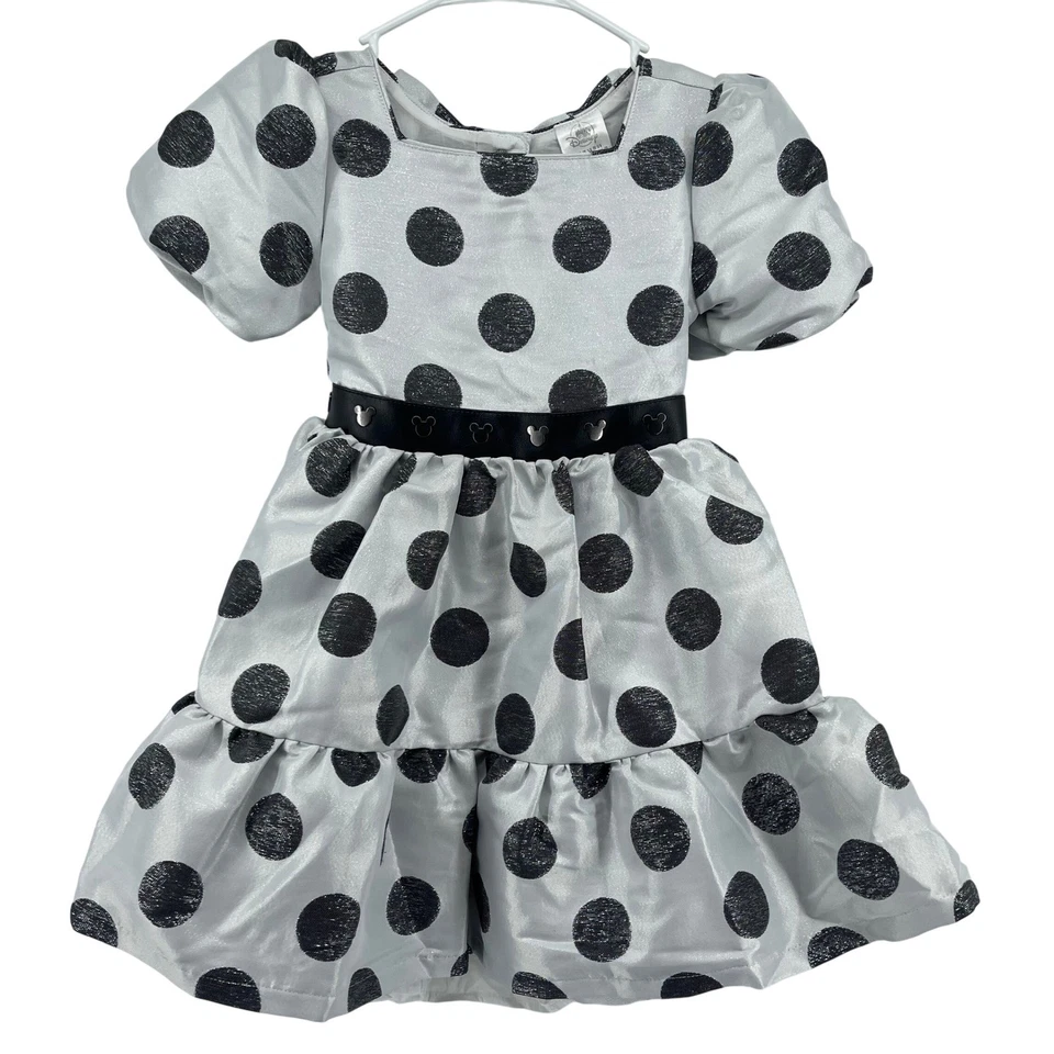 Disney Polka Dot Dress Mickey Mouse Belt Tiered Skirt Girl's Size 5/6 - Image 2 of 4