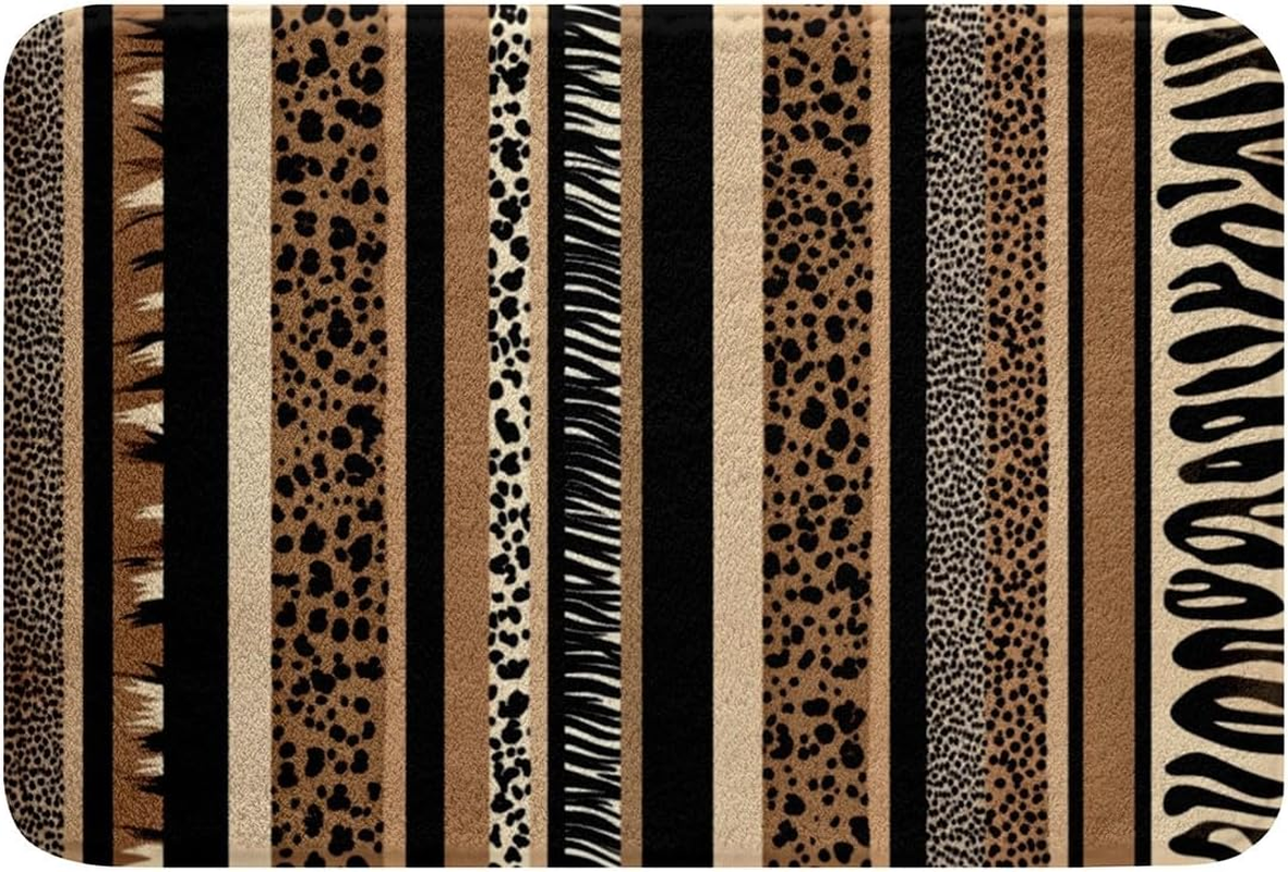 Brown Leopard Print Bath Rugs - Zebra Striped Non-Slip Bathroom Mats by Manfei