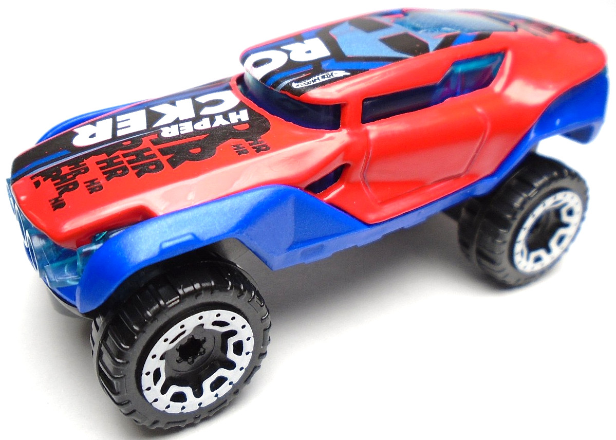 2019 HOT WHEELS HYPER ROCKER #5 RED & BLUE 1:64 DIECAST 2 3/4" CAR W/ WHITE RIMS