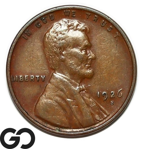 1926-S Lincoln Cent Wheat Penny, AU Better Date San Francisco Issue