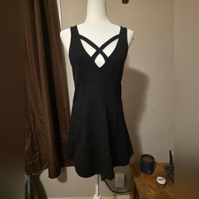 Free People  Size Small Black Crisscross V-Neck Mini Dress Bodycon NWT