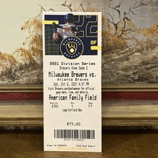 2021 Atlanta Braves Playoff Ticket - NLDS Game 2 vs Milwaukee Fried - Very Rare!