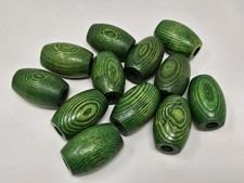 12 pcs Large Green Rustic Wood Grain Oval Macrame Craft Beads 50mm 2" Vintage