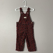 Vtg Oshkosh B'Gosh Size 24mo Vestbak Corduroy Floral Girl Overalls Bibs Navy Red