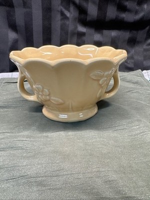 Vintage USA Pottery Yellow Trinket Planter Bowl Candy Dish MCM-Double Handle