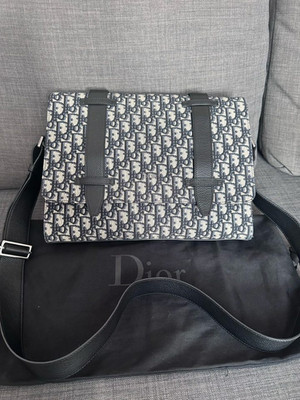 Dior Oblique Messenger Bag Black Grey Canvas Leather Crossbody Safari Bag