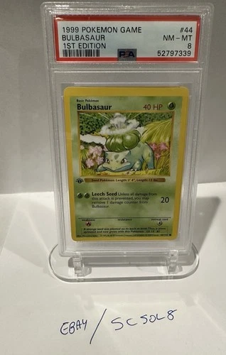1999 Pokemon Base Set 1st Edition Shadowless BULBASAUR 44 PSA 8 NM-MT
