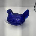 Vintage Hen on Nest Chicken Cobalt Blue Glass Depression Style Candy Dish - Bowl