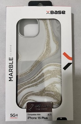 Base Marble iPhone 15 Plus Gold Swirl Protective Case MagCharge Enabled